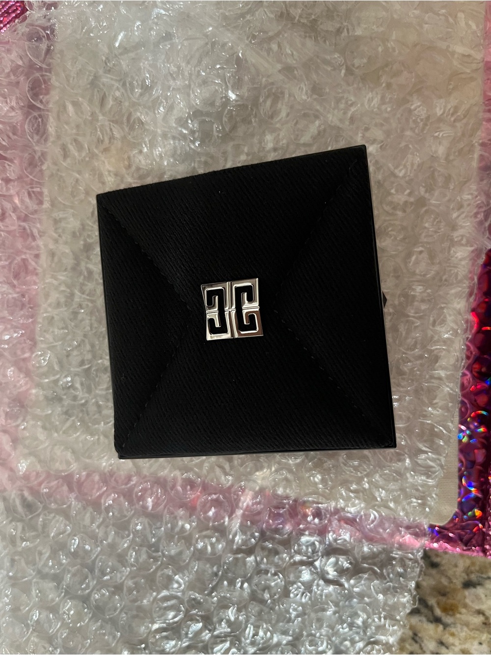 Black Quilted Compact mirror with Silver Logo